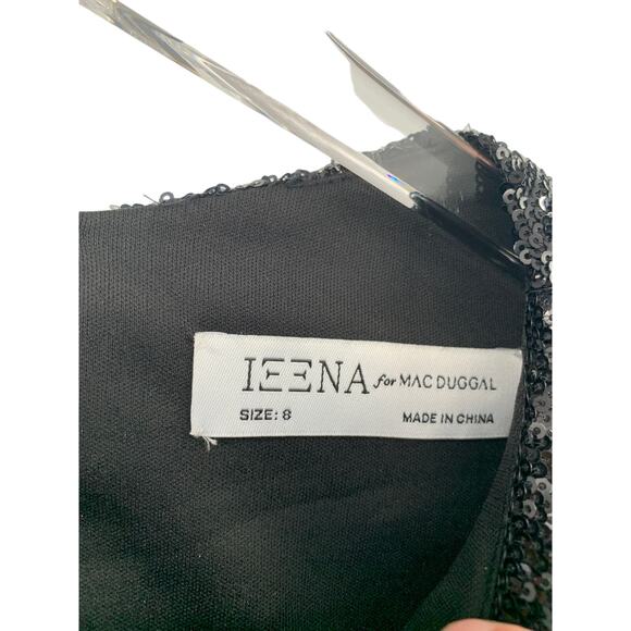 MAC DUGGAL Dress Size 8 Evening Gown Sequin Black Mini Puff Sleeve Structured - Picture 4 of 7